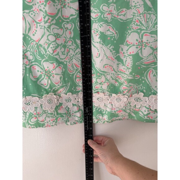 Lilly Pulitzer Skirt Size 6 Green Floral Beach Print White Floral Lace, Pockets - Picture 9 of 9